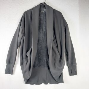 Zella Womens S Black Fleece Lined Cozy Wrap Cardigan Thumbholes Lounge Jacket